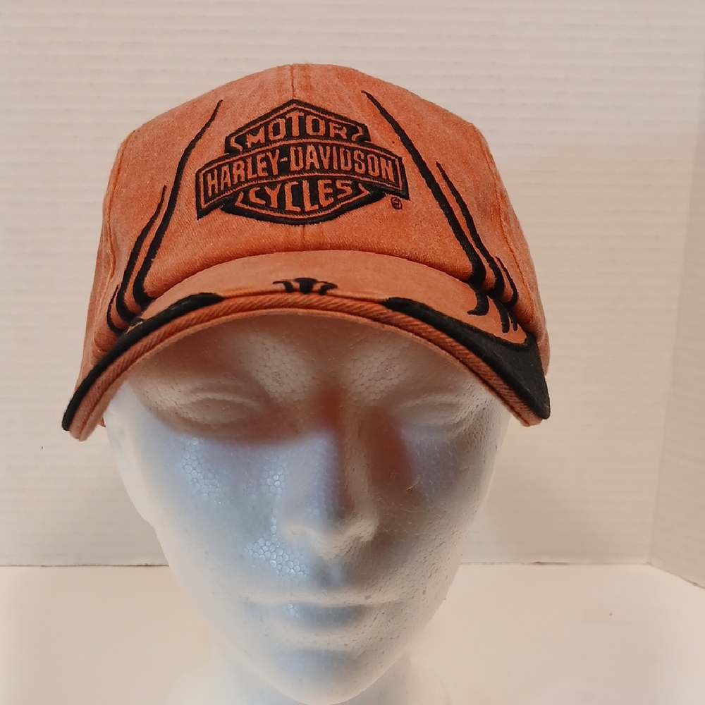 Harley-Davidson Burnt Orange Cap with Black Logo, Biker Core, Unisex Iconic Vtg